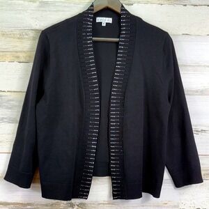 BIRCH NY Black Rhinestone Embellished Open Front Cardigan Sweater XL